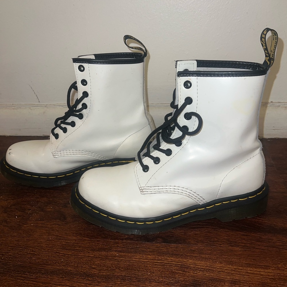 White patent doc marten boots